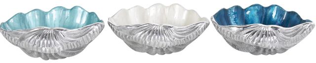 Deco Marche 3-Piece Multi-Colored Shell Decorative Bowl with Silver Base Set-2
