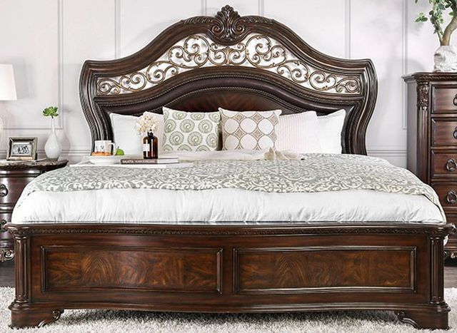 Furniture of America® Menodora Brown Cherry Cal King Panel Bed-0