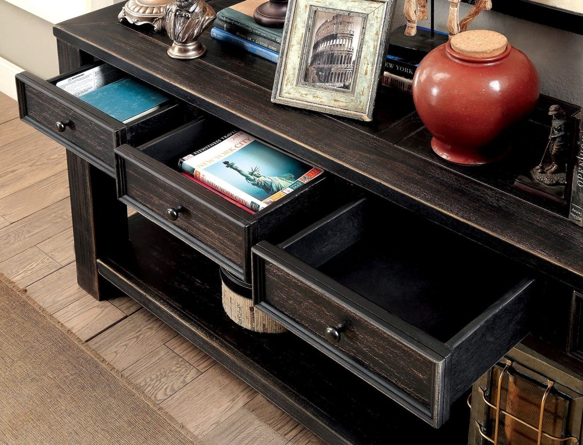 Furniture Of America Meadow Antique Black Sofa Table