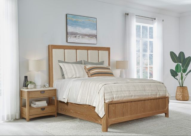 Parker House® Escape Glazed Natural Oak Queen Upholstered Panel Bed-1
