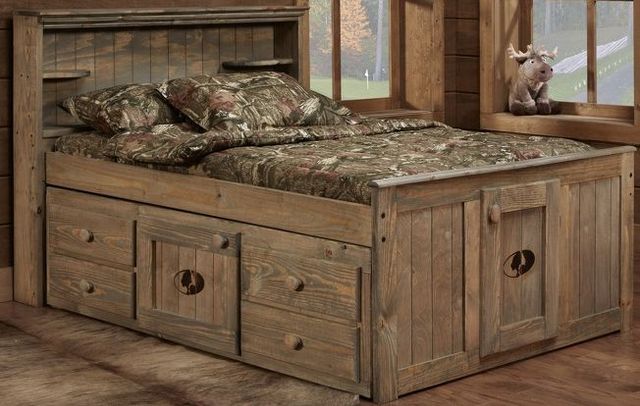 Simply Bunk Youth Beds Mossy Oak Full Bookcase Captains Youth Bed with Drawer Unit.-0