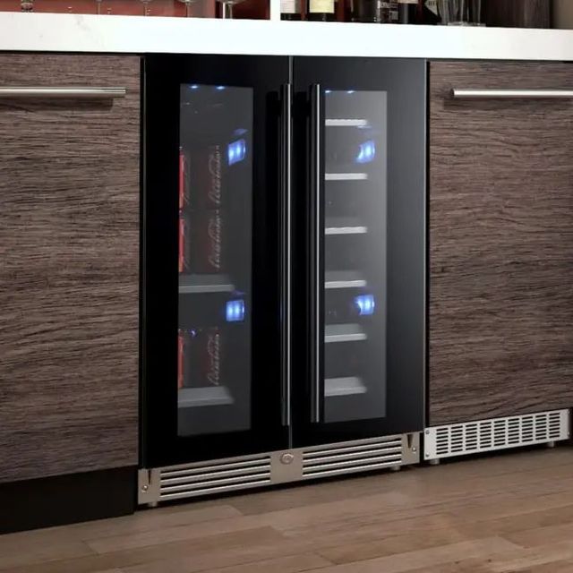XO 24" 5.7 Cu. Ft. Black Glass Built-In Double Door Beverage Center-1