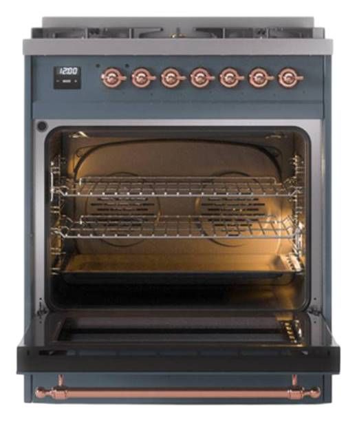 Ilve® Nostalgie II Noblesse 30" Blue Gray Pro Style Dual Fuel Range with Copper Trim-2