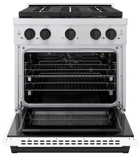 ZLINE Autograph Edition Paramount 30" 4.2 Cu. Ft. Stainless Steel Gas Range with 4 Burner DuoPro™ Cooktop, Convection Gas Oven, White Matte Door and Matte Black Accents-1