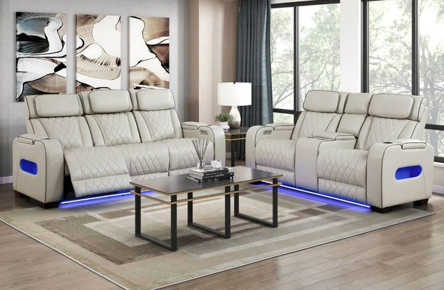 Homelegance® Fairway Taupe Double Power Reclining Sofa with Drop-Down Console-1