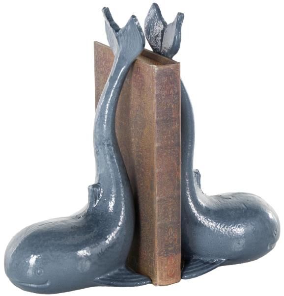 Deco Marche 2-Piece Blue Dolphin Bookends with Raised Tails Set-1