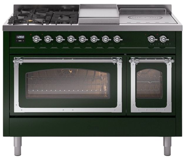 Ilve® Nostalgie II Noblesse 48'' Emerald Green Pro Style Dual Fuel Range with Chrome Trim-1