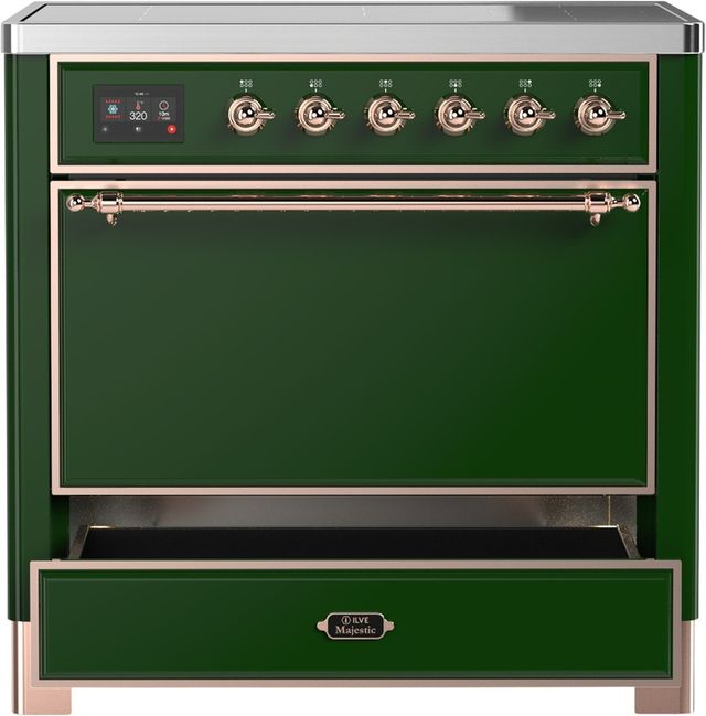 Ilve® Majestic III 36" Emerald Green Pro Style Induction Range with Solid Door and Copper Trim-3