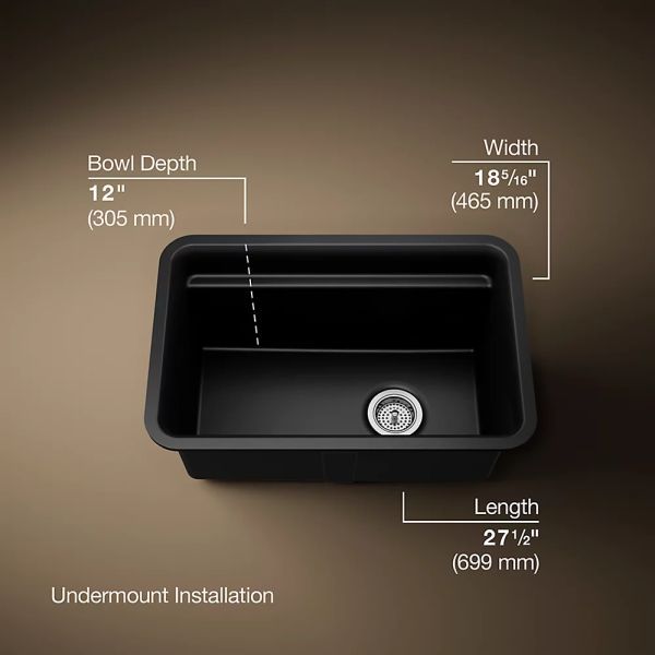 KOHLER® Cairn® Matte Black 28" Undermount Single-Bowl Utility Sink-2