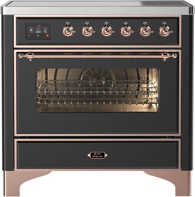 Ilve® Majestic III 36" Graphite Matte Pro Style Induction Range with Triple Glass Door and Copper Trim-0