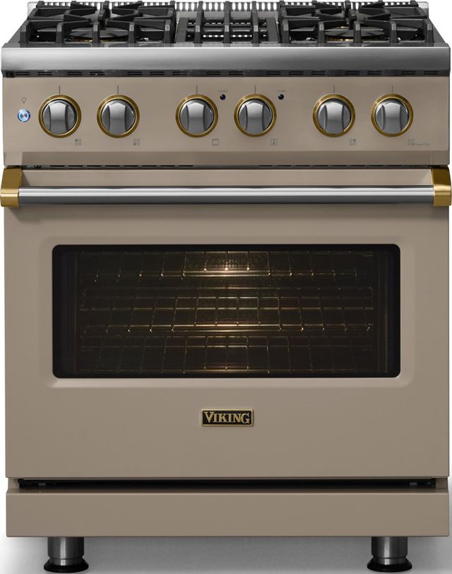 Viking® 5 Series 30" Nantucket Pro Style Dual Fuel (LP) Range with Brushed Brass Trim-2