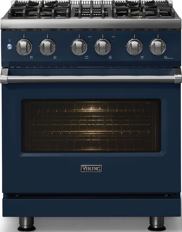 Viking® 5 Series 30" Slate Blue Pro Style Dual Fuel (NG) Range with Polished Chrome Trim-2