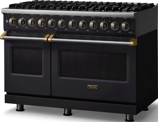 Viking® 5 Series 48" Onyx Pro Style Dual Fuel (LP) Range with Brushed Brass Trim-3