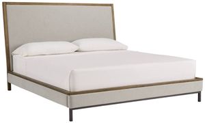 Front view of the Benchcraft® Tomtyn Gray/Light Brown Queen Upholstered Panel Bed