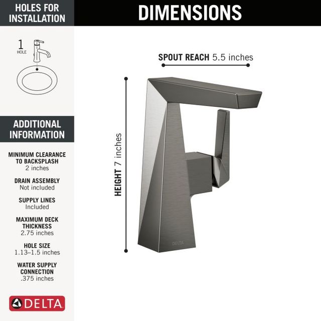 Delta Trillian™ Lumicoat® Black Stainless Single Handle Mid-Height Bathroom Faucet-3
