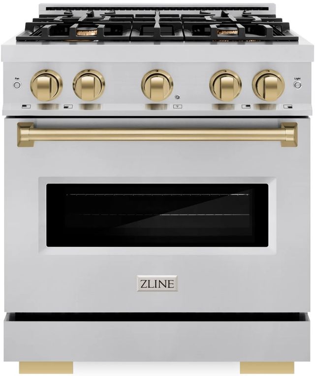 ZLINE Classic Autograph Edition 30" Stainless Steel Pro Style Dual Fuel Range with Champagne Bronze Accents-0