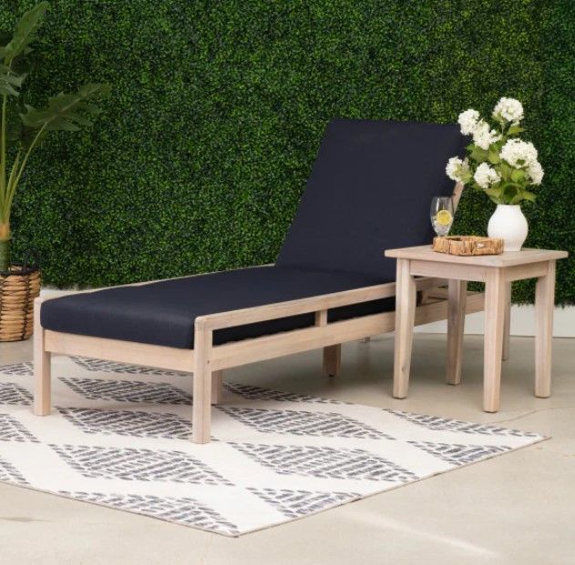 Linon Svana Natural/Navy Fabric/Wood Outdoor Chaise Lounger-1