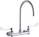 Elkay Chrome 8" Centerset Deck Mount Laminar Flow Faucet with 6" Wristblade Handles and Offset Inlets-0