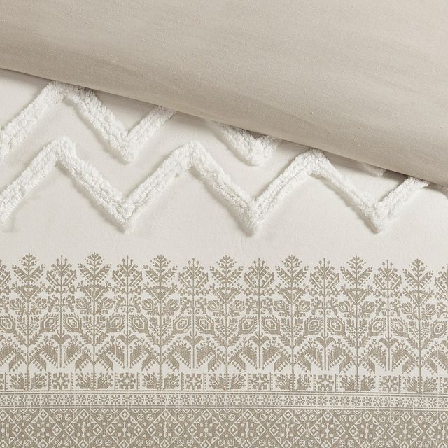 Olliix by INK+IVY Mila Taupe King/California King Cotton Printed Comforter Set with Chenille-4