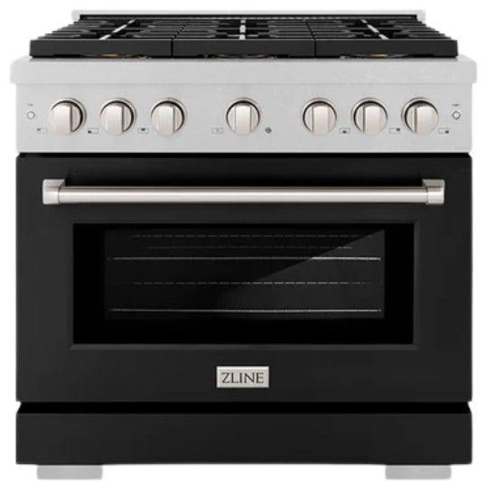 ZLINE Paramount 36" 5.2 Cu. Ft. Satin Stainless Steel Gas Range with 6 Burner DuoPro™ Cooktop and Convection Gas Oven with Black Matte Door-0