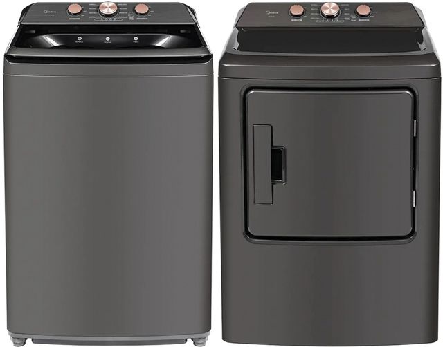 Midea® Metallic Gray Agitator Top Load Washer and Electric Dryer Laundry Pair-0