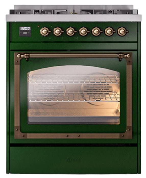 Ilve® Nostalgie II Noblesse 30" Emerald Green Pro Style Dual Fuel Range with Burnished Trim-1