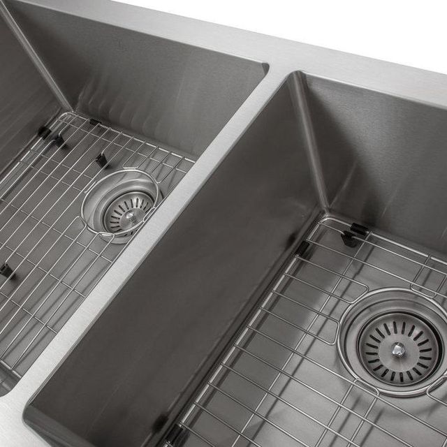ZLINE Courchevel 36" Satin Stainless Steel Farmhouse Apron Mount Double Bowl Kitchen Sink with Bottom Grid-4