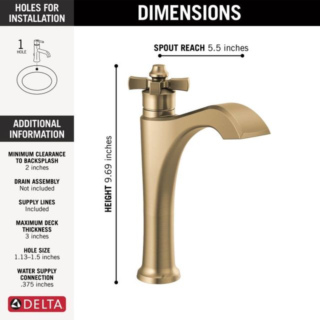 Delta Dorval® Champagne Bronze Single Handle Cross Mid-Height Vessel Bathroom Faucet-1