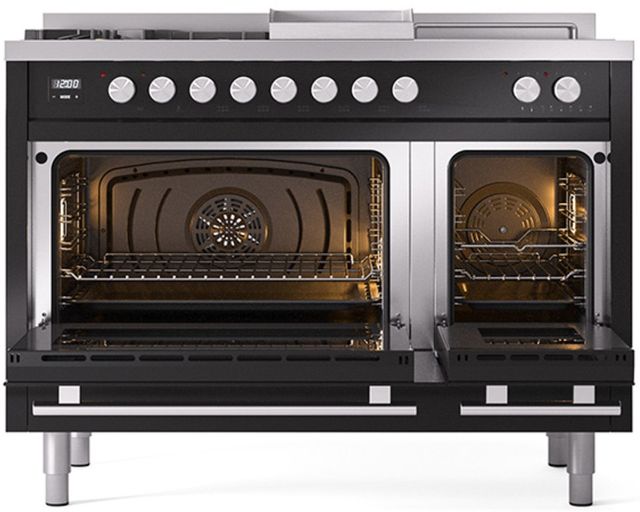 Ilve® Professional Plus II 48" Glossy Black Pro Style Dual Fuel Range-1