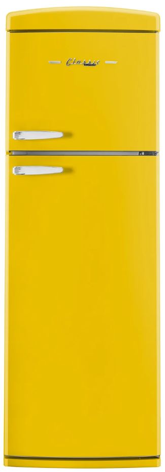 Unique Appliances 24” 11 Cu. Ft. Canary Yellow Top Freezer Refrigerator with Chrome Accent Handles-0
