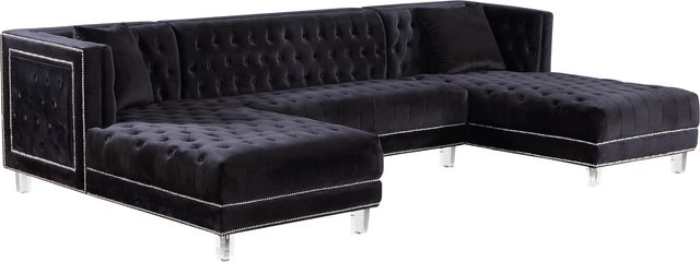 Meridian Furniture Moda 3-Piece Black Velvet U-Shape Double Chaise Sectional-1