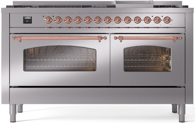Ilve® Nostalgie II Series 60" Stainless Steel Pro Style Dual Fuel Range-0