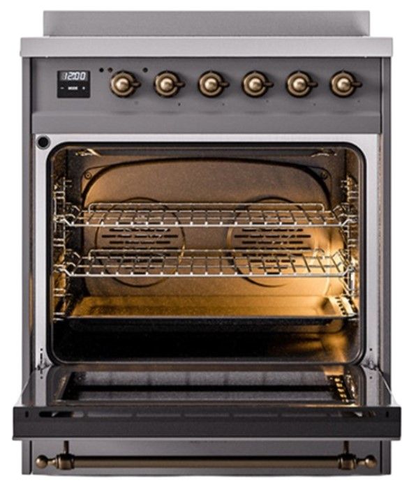 Ilve® Nostalgie II Noblesse 30'' Graphite Matte Pro Style Induction Range with Burnished Trim-1