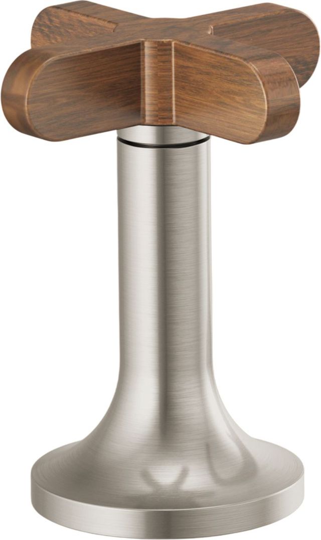 Brizo Odin® Brilliance® Brushed Nickel Widespread Lavatory High Cross Guyana Teak Wood Handles-0