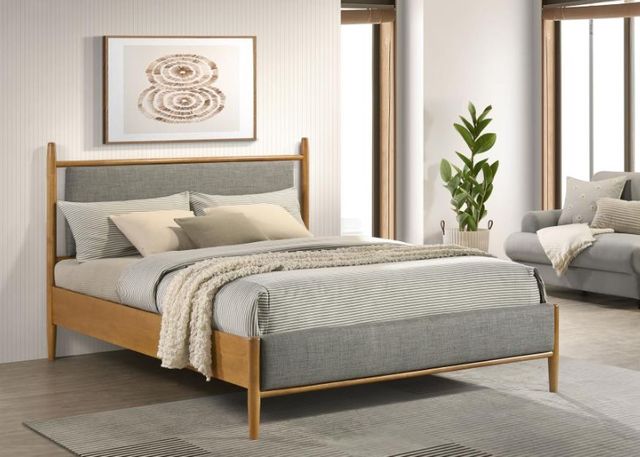 Coaster® Mason Gray/Light Brown Queen Upholstered Panel Bed-0