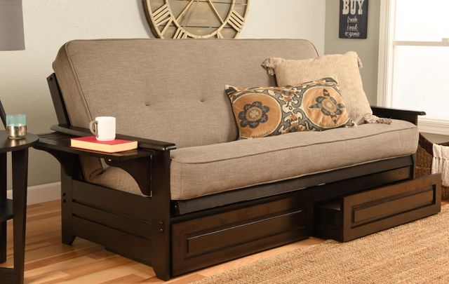 Kodiak Furniture Phoenix Linen Stone/Espresso Full Storage Futon with Mattress-1