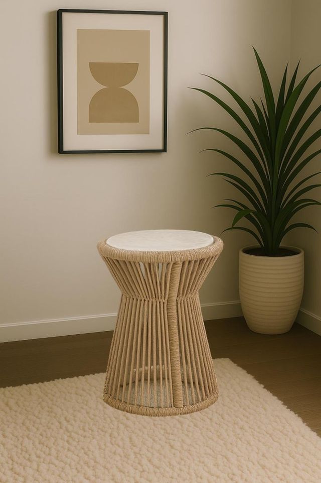 Bernards Trilogy Beige Spot Table with Brown Base-1