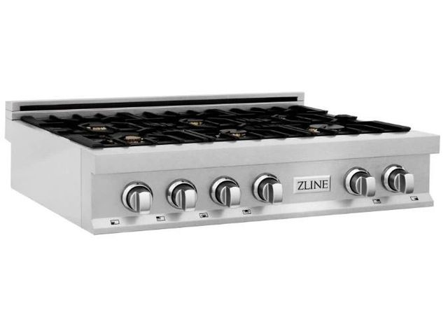 ZLINE Legacy 36" Satin Stainless Steel Gas Rangetop with 6 Brass Burners and Porcelain Cooktop-1