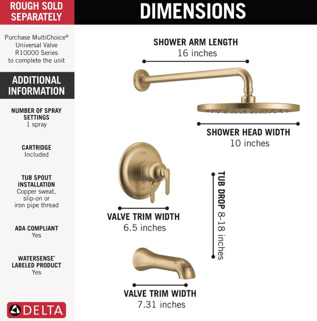 Delta Bonacci™ 17 Series Lumicoat® Champagne Bronze Tub Shower Trim-3