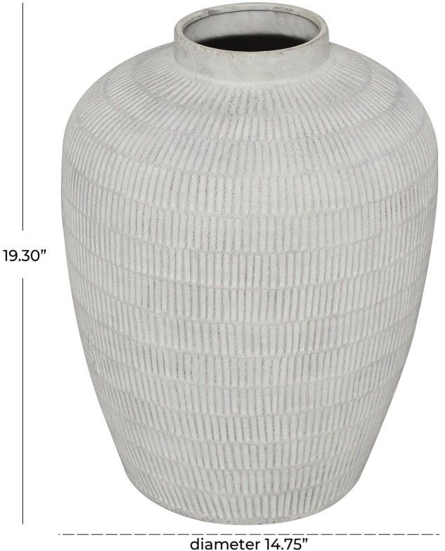 Deco Marche Cream Textured Vase with Linear Pattern-2