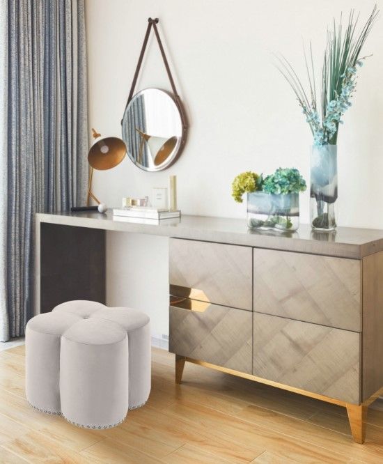 Meridian Furniture Clover Cream Upholstered Stool-3