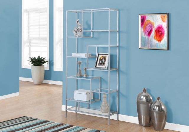 Monarch Specialties Inc. 72" L Silver Metal with Tempered Glass Bookcase-2