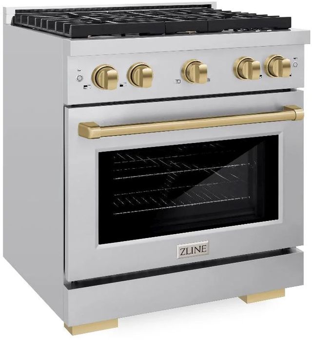 ZLINE Autograph Edition Paramount 30" Stainless Steel Pro Style Dual Fuel Range with Champagne Bronze Accents-2