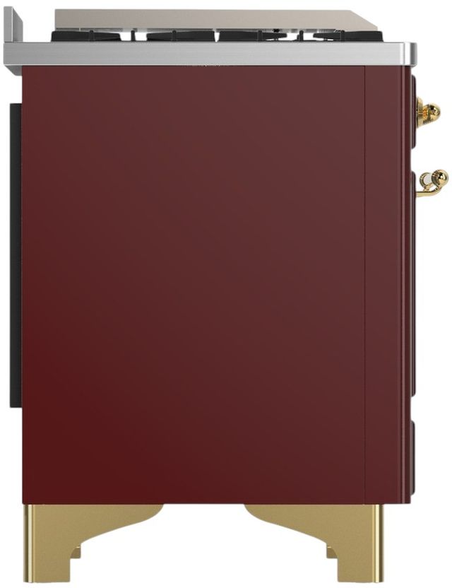 Ilve® Majestic III 40" Burgundy Pro Style Dual Fuel Liquid Propane Range with Triple Glass Door and Brass Trim-3