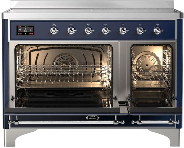 Ilve® Majestic III 48" Midnight Blue Pro Style Induction Range with Triple Glass Door and Chrome Trim-1