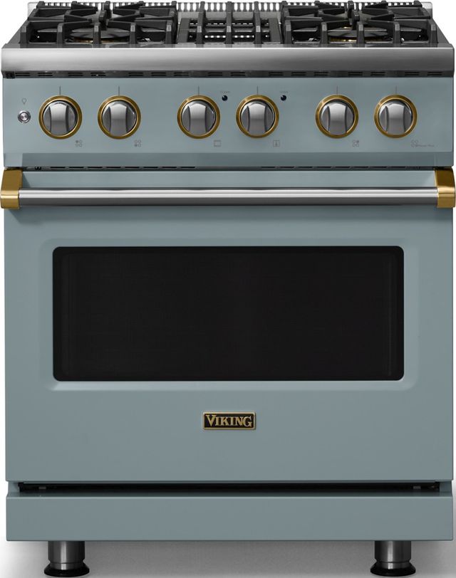 Viking® 5 Series 30" November Sky Pro Style Dual Fuel (NG) Range with Brushed Brass Trim-0