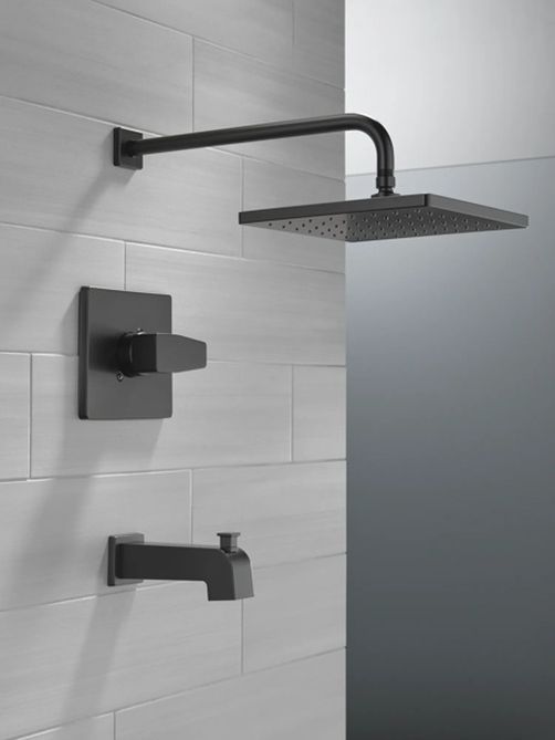 Delta Modern Monitor 14 Series 16" Matte Black Single Handle Lever Tub and Shower Trim-4