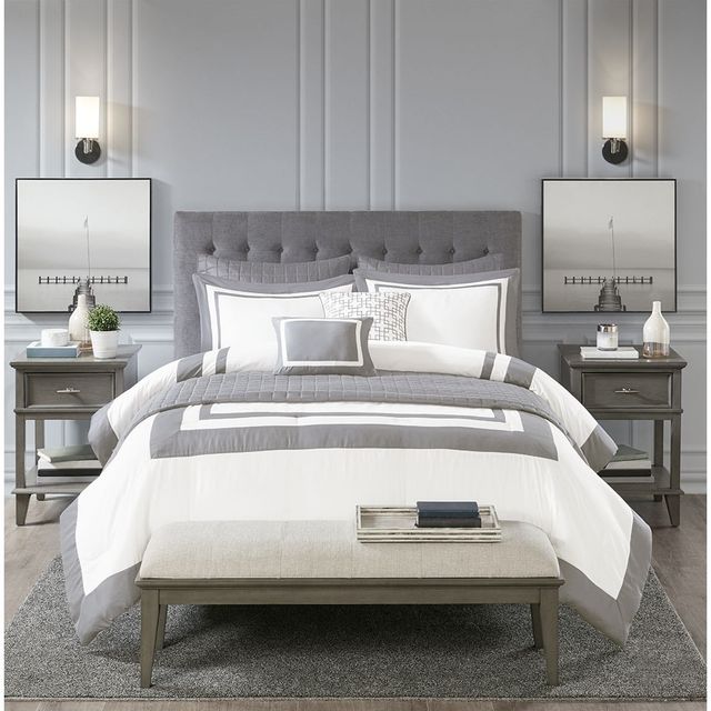 Olliix by Madison Park 8 Piece Grey King/California King Heritage Comforter and Coverlet Set Collection-4