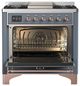 Ilve® Majestic III 36" Blue Gray Pro Style Dual Fuel Natural Gas Range with Triple Glass Door and Copper Trim-1