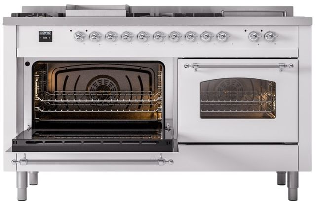 Ilve® Nostalgie II Series 60" White Pro Style Dual Fuel Range-3